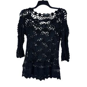 Women's Crotchet Lace Black Beach Cover Up‎ Size M Boho Vacation Swim Travel